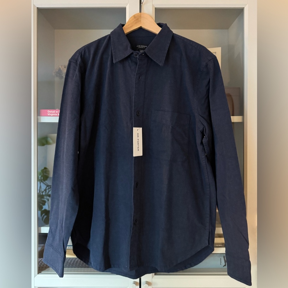 NWT Club Monaco Thick-Cotton L-Sleeve Navy Button Up, Size L